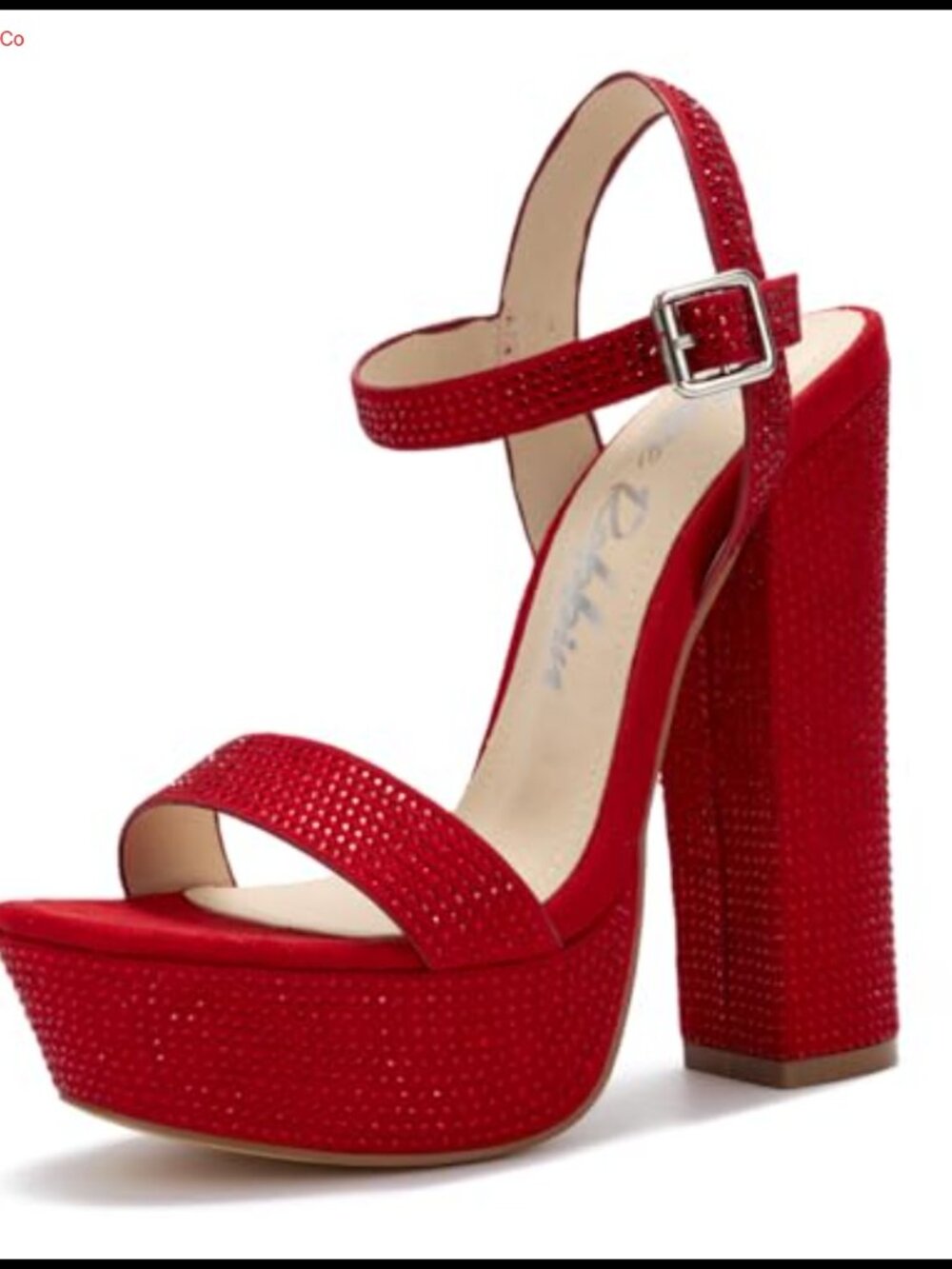 Womens Rhinestone Platform Heels - 5.5 Inch Chunky Block Heel Ankle Strap
